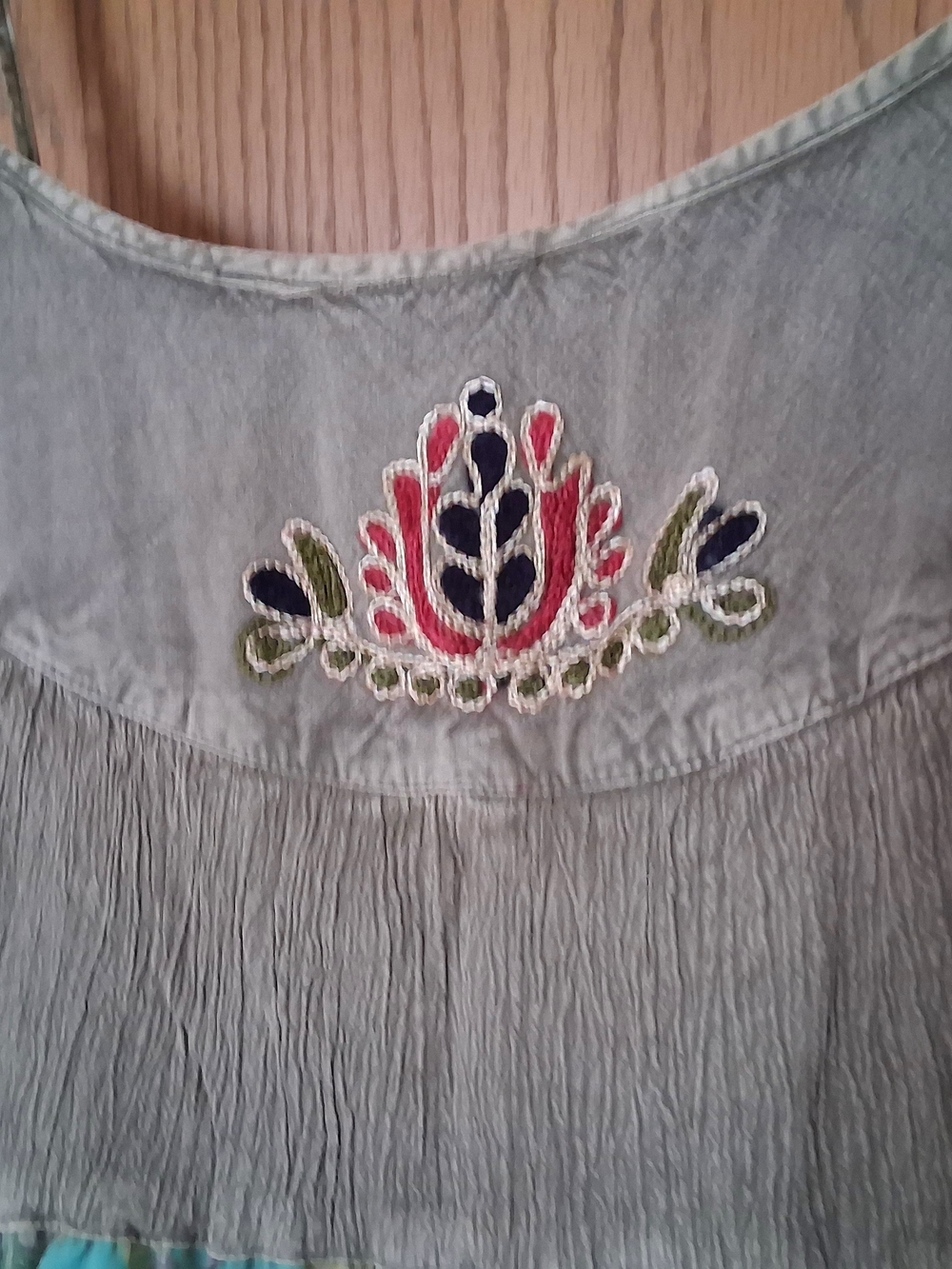 Young Threads Boho Patchwork Tiered Midi Dress in Olive & Floral Sz S - Picture 11 of 13